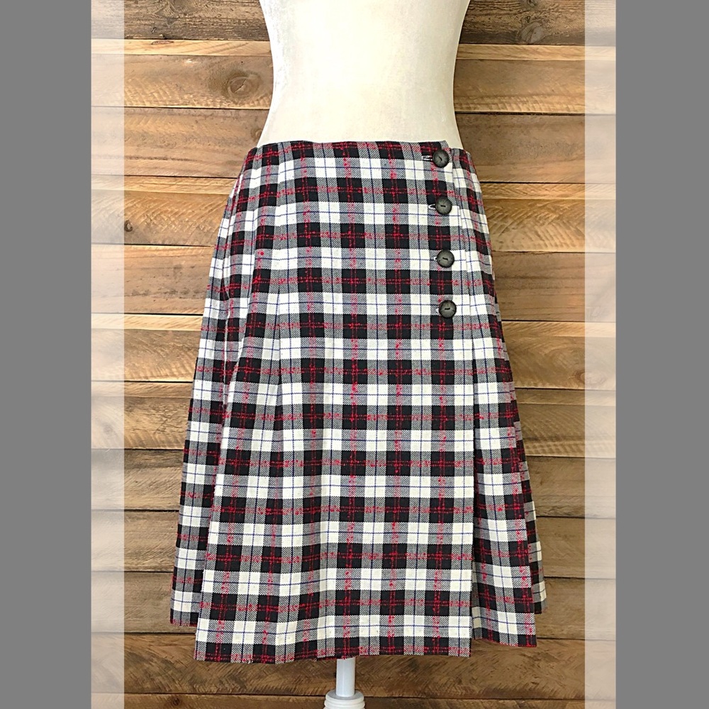 Vintage Worthington plaid pleated midi wrap skirt